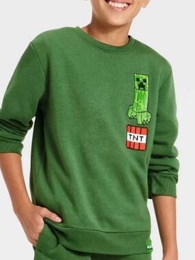 Minecraft Kids' Forest Green Crewneck Sweatshirt with Creeper Graphic